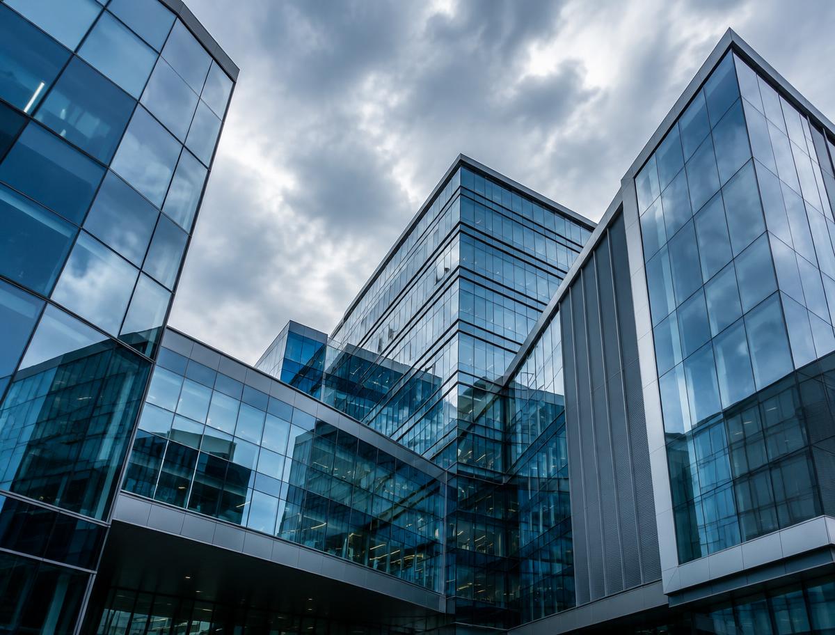 Modern blue-glass corporate architecture